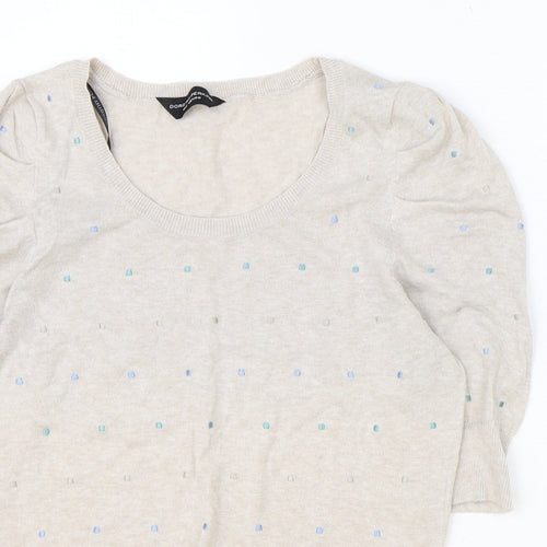 Dorothy Perkins Womens Beige Polka Dot Cotton Basic T-Shirt Size 12 Round Neck