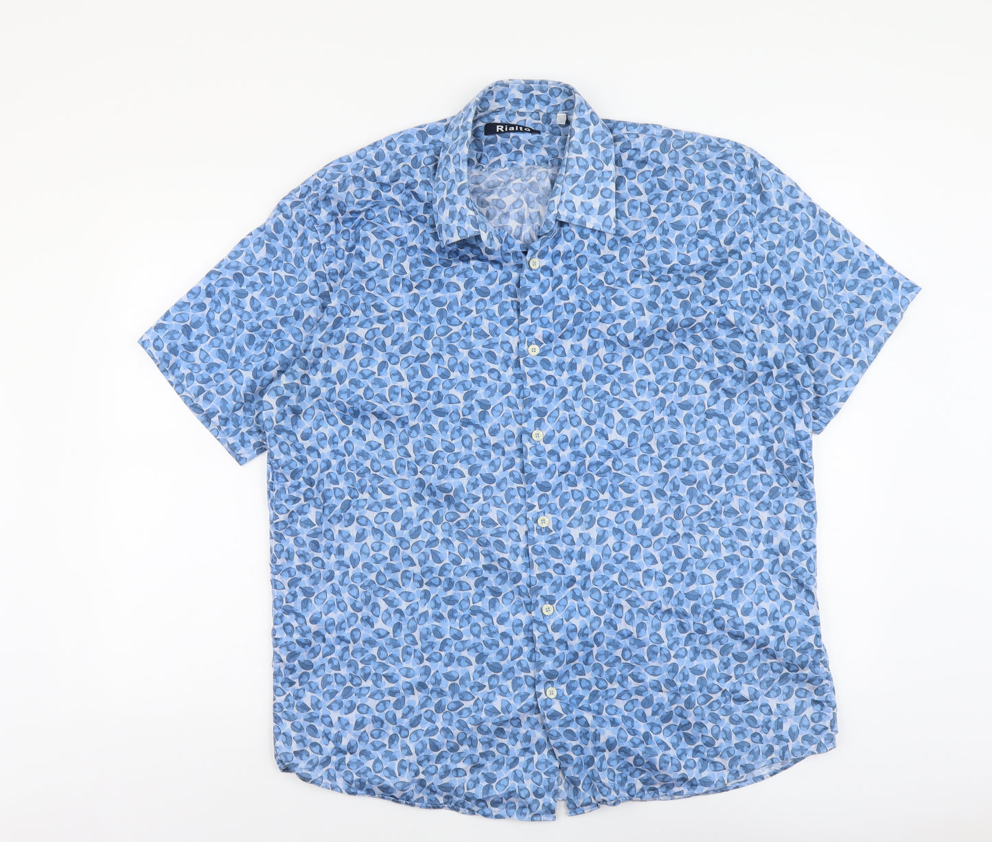 Rialto Mens Blue Geometric Cotton Button-Up Size XL Collared Button