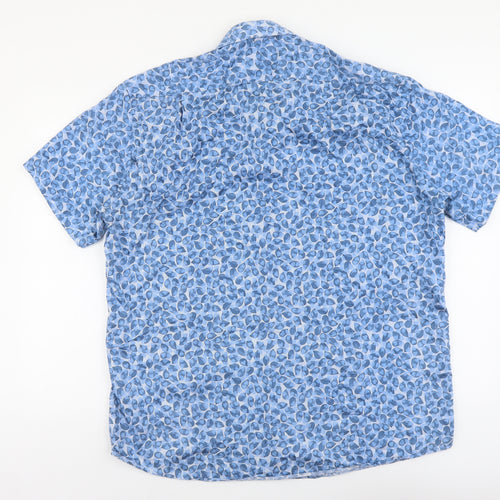 Rialto Mens Blue Geometric Cotton Button-Up Size XL Collared Button