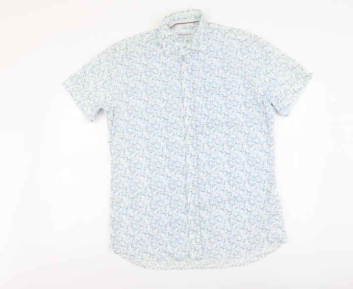 Jiggler Lord Bealle Mens Blue Geometric Cotton Button-Up Size LT Collared Button