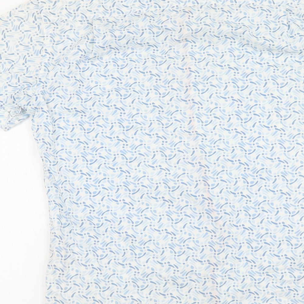 Jiggler Lord Bealle Mens Blue Geometric Cotton Button-Up Size LT Collared Button