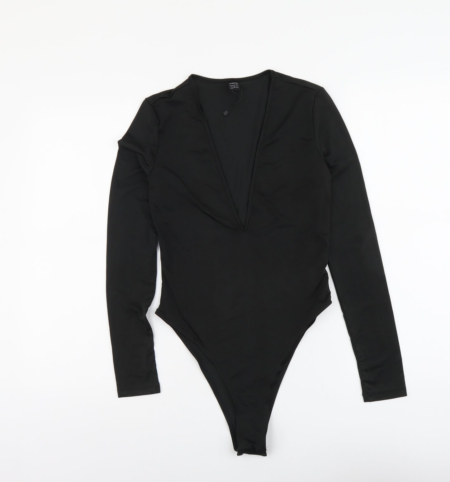 SheIn Womens Black Polyester Bodysuit One-Piece Size S Snap
