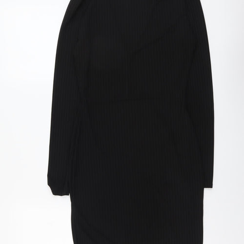 PRETTYLITTLETHING Womens Black Polyester Mini Size 4 V-Neck Pullover