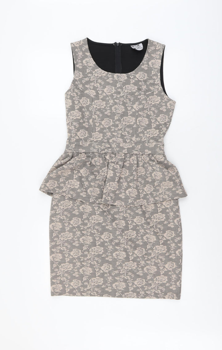 K&A Womens Pink Floral Polyester Pencil Dress Size 12 Scoop Neck Zip