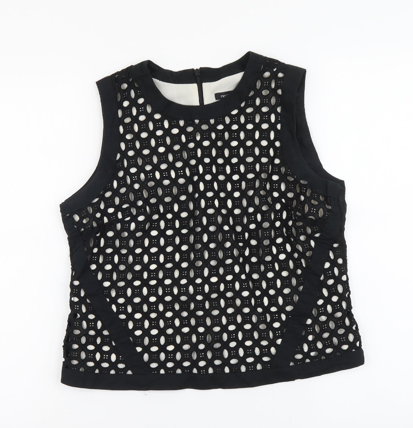NEXT Womens Black Cotton Basic Tank Size 12 Round Neck - Laser Cut