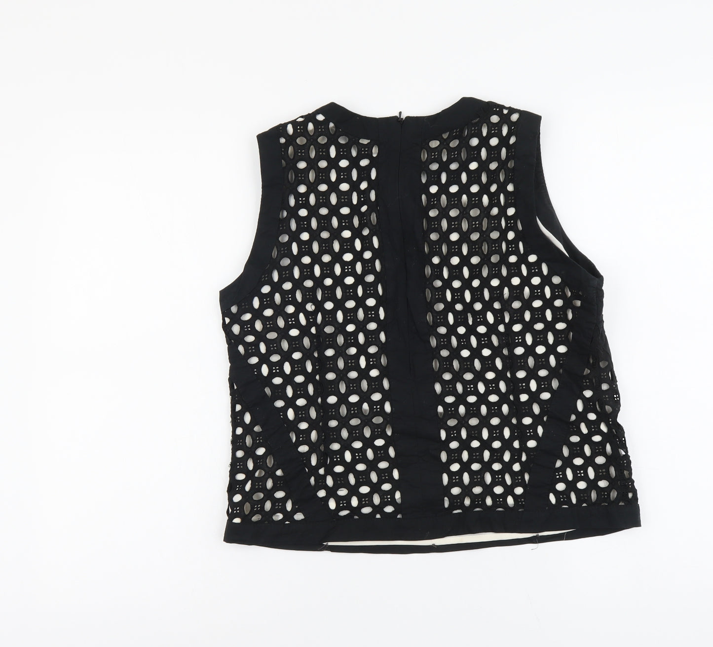 NEXT Womens Black Cotton Basic Tank Size 12 Round Neck - Laser Cut