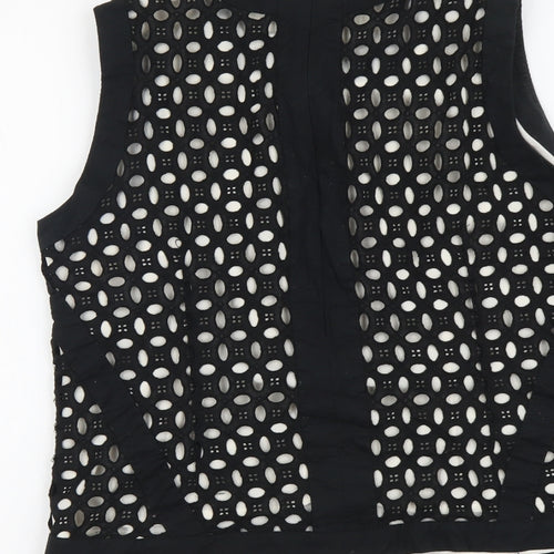 NEXT Womens Black Cotton Basic Tank Size 12 Round Neck - Laser Cut