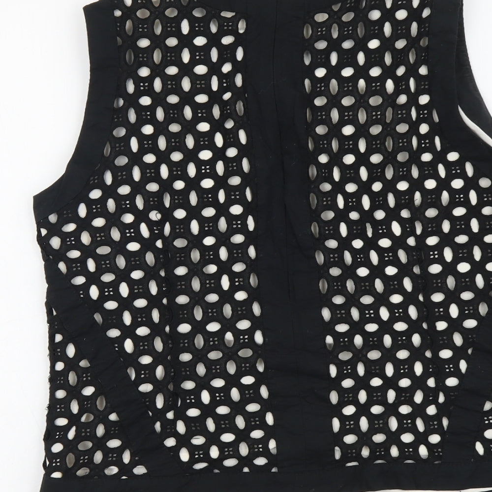 NEXT Womens Black Cotton Basic Tank Size 12 Round Neck - Laser Cut