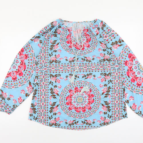 SheIn Womens Blue Floral Polyester Basic Blouse Size M V-Neck