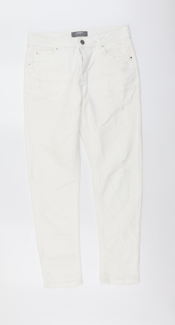 Corey Womens White Cotton Straight Jeans Size 10 L27 in Regular Button