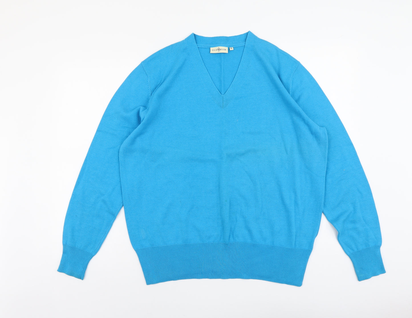 Glenmuir Mens Blue V-Neck Cotton Pullover Jumper Size XL Long Sleeve