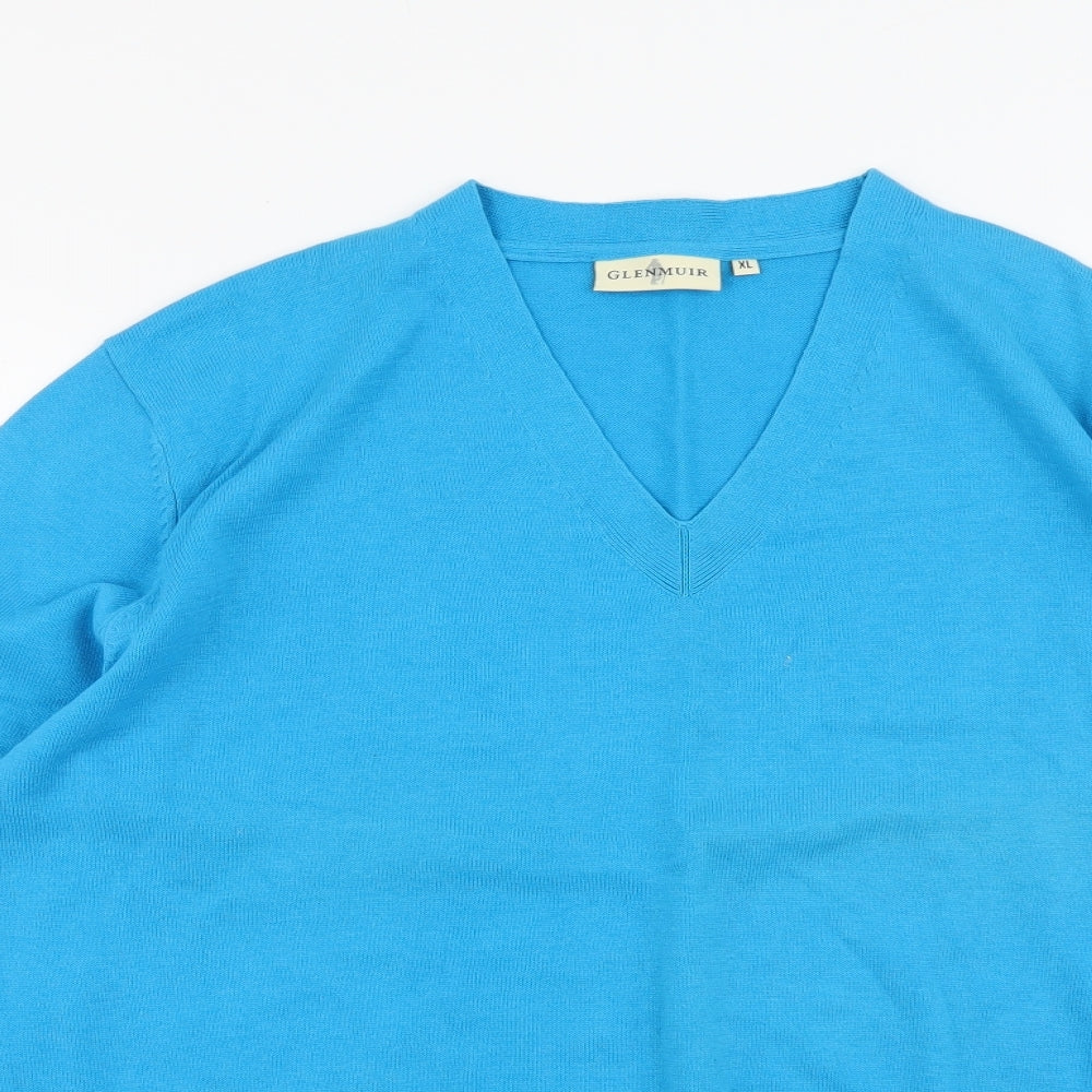 Glenmuir Mens Blue V-Neck Cotton Pullover Jumper Size XL Long Sleeve