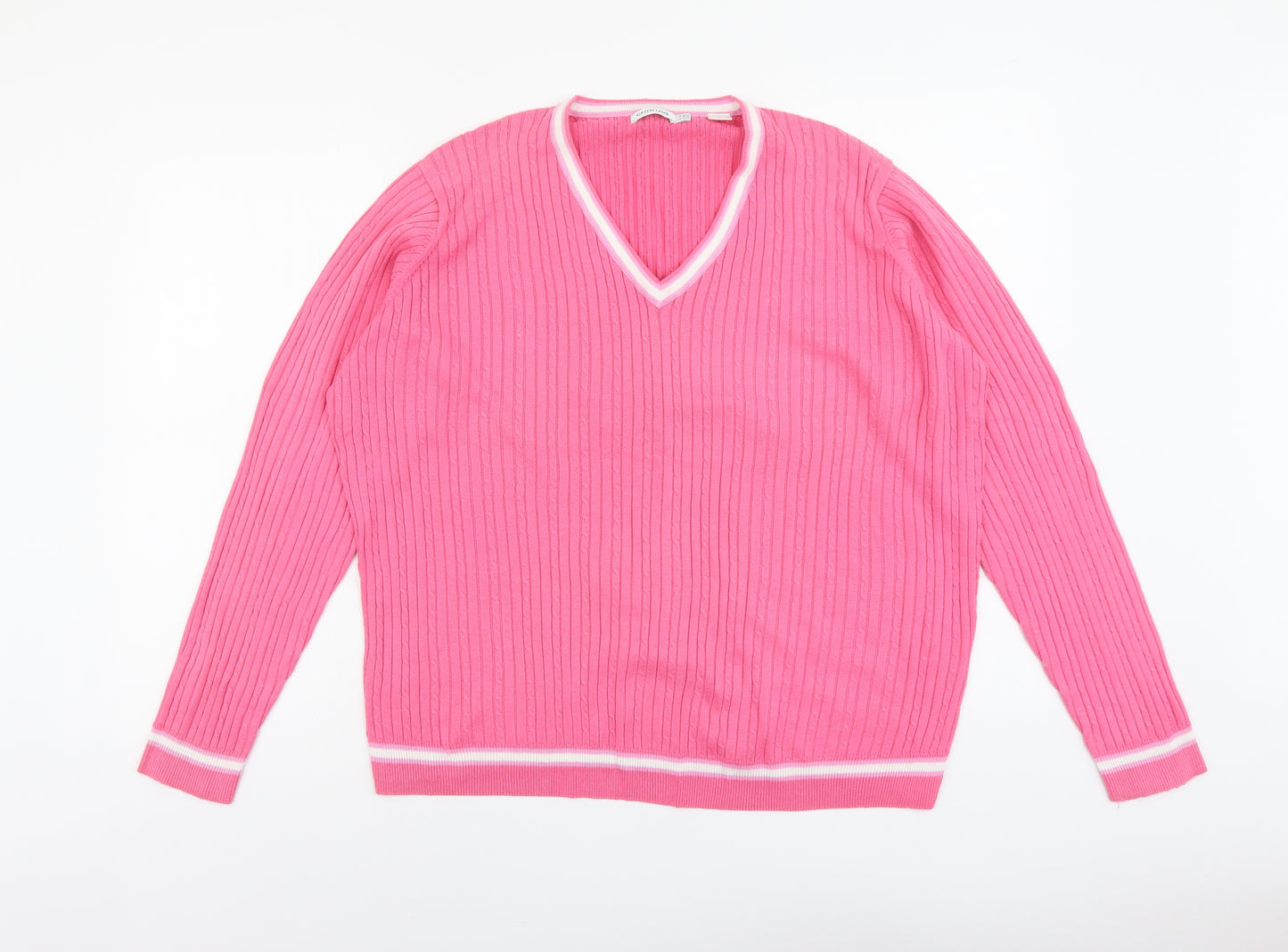 Green Lamb Womens Pink V-Neck Cotton Pullover Jumper Size 18