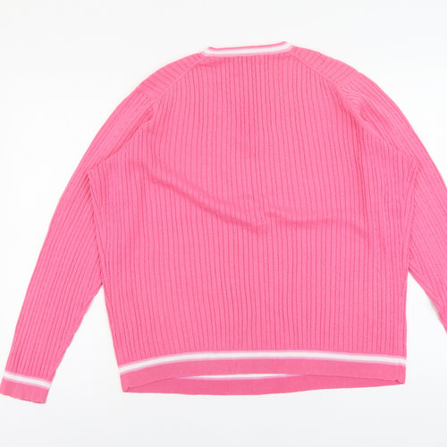Green Lamb Womens Pink V-Neck Cotton Pullover Jumper Size 18
