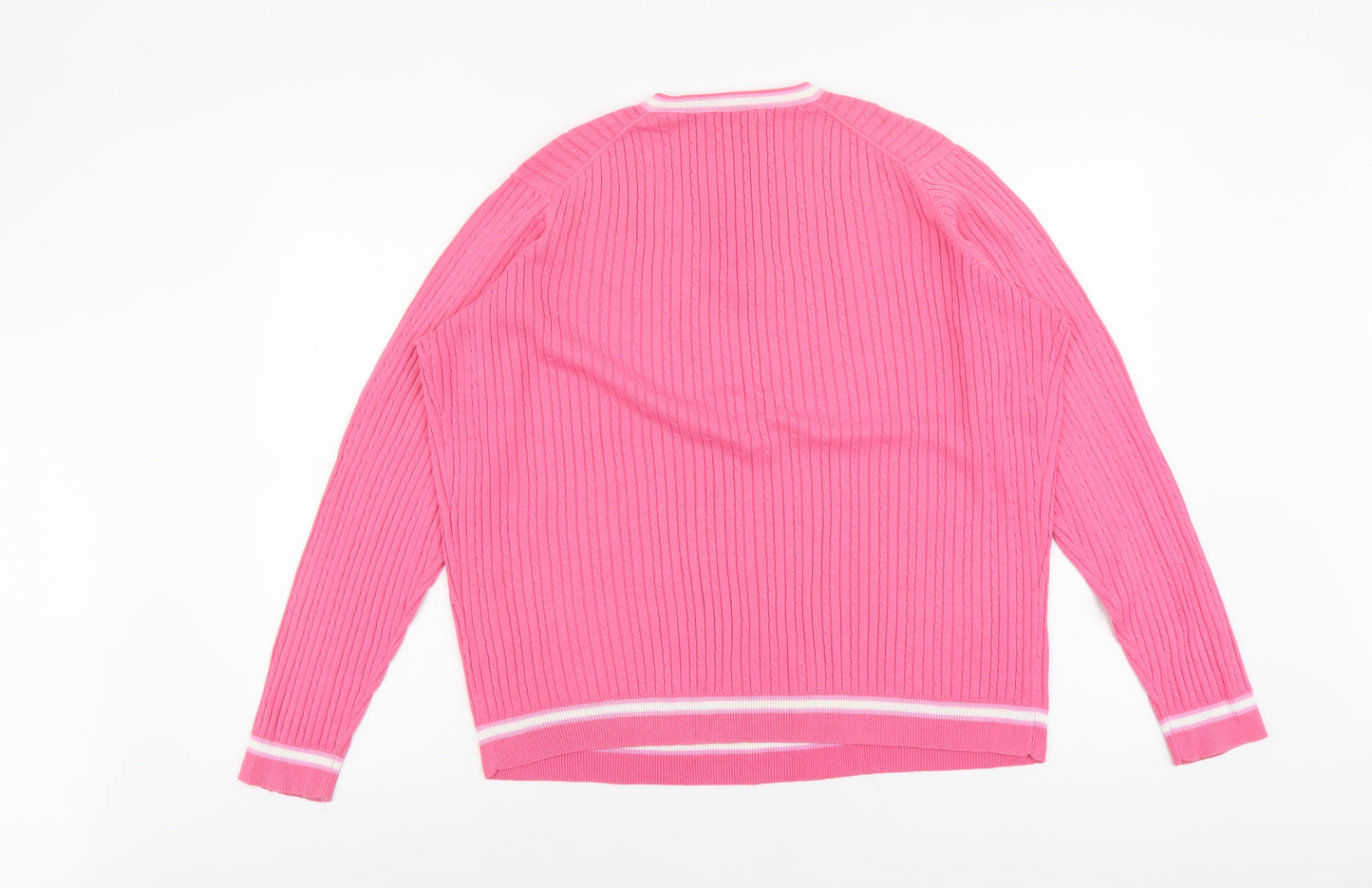 Green Lamb Womens Pink V-Neck Cotton Pullover Jumper Size 18