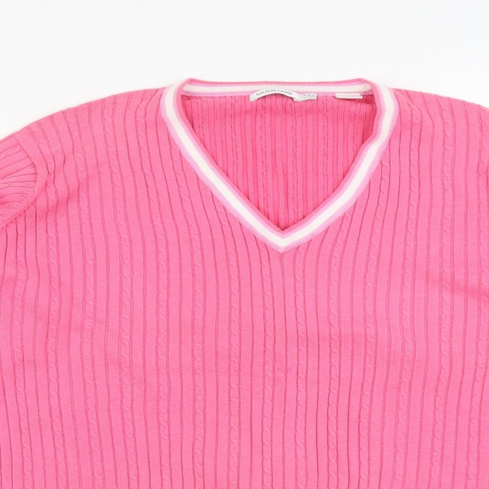 Green Lamb Womens Pink V-Neck Cotton Pullover Jumper Size 18