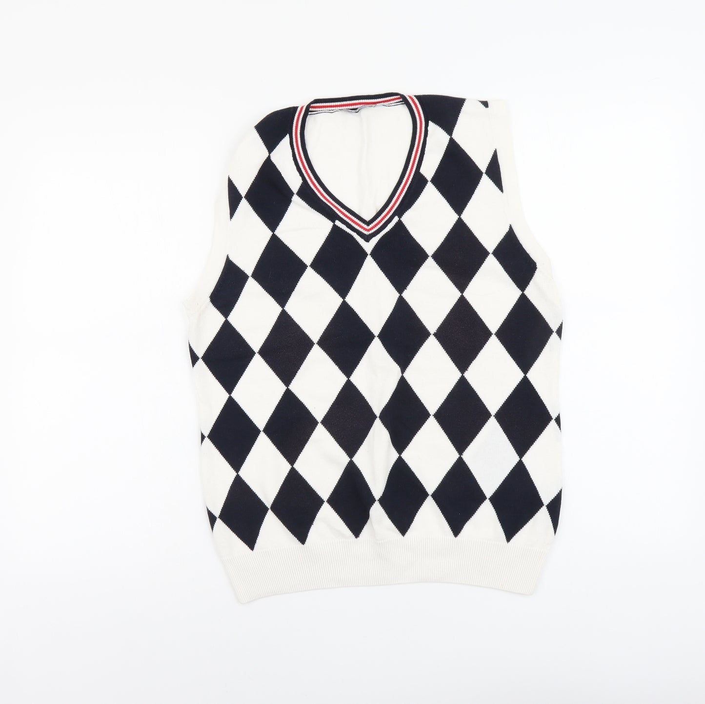 Daily Womens White V-Neck Check Cotton Vest Jumper Size XL