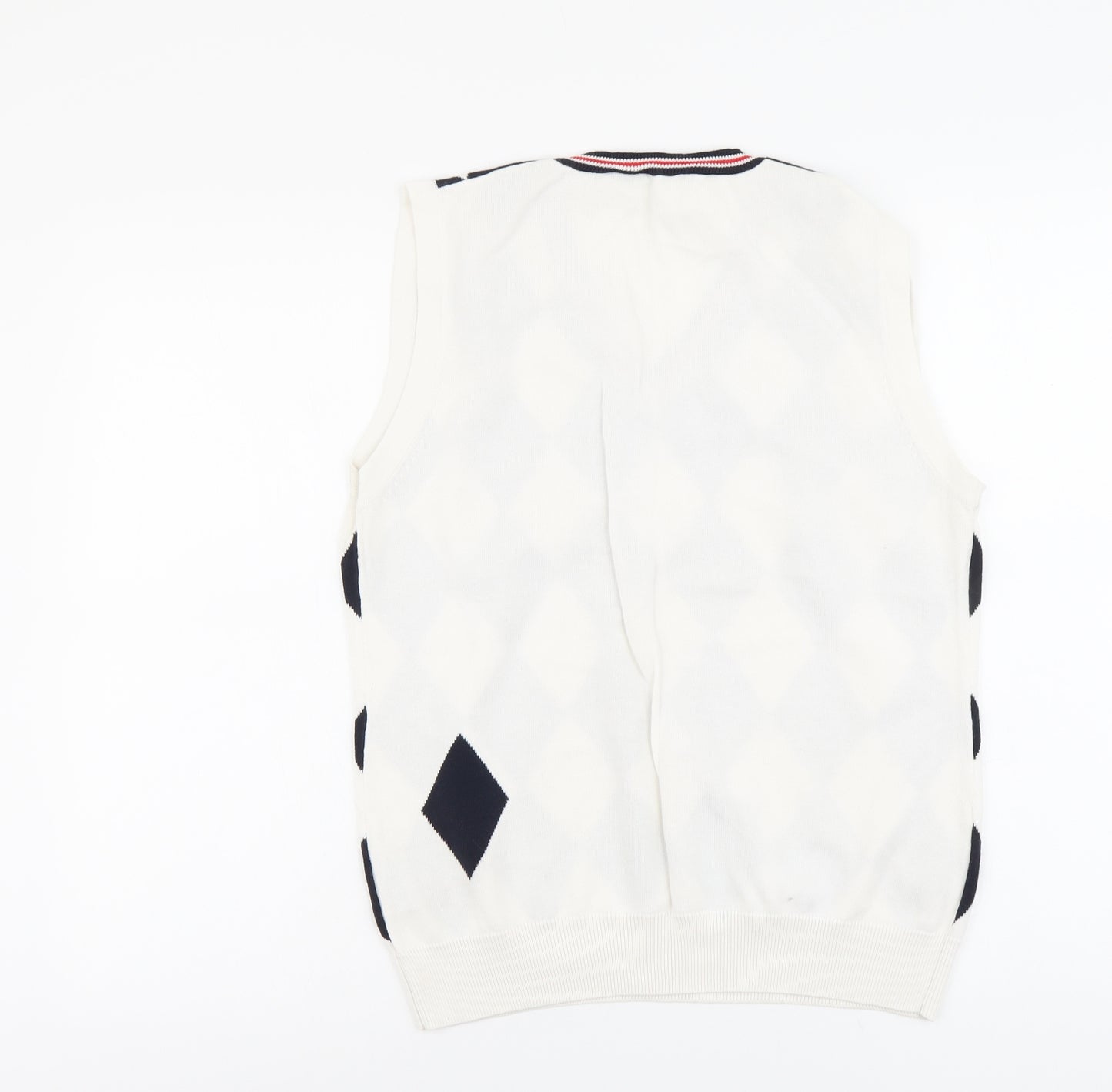 Daily Womens White V-Neck Check Cotton Vest Jumper Size XL
