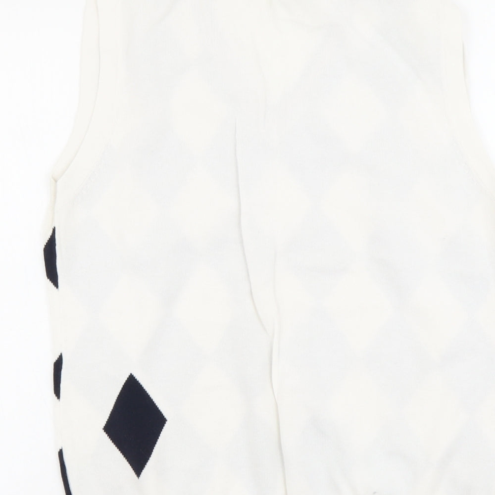 Daily Womens White V-Neck Check Cotton Vest Jumper Size XL