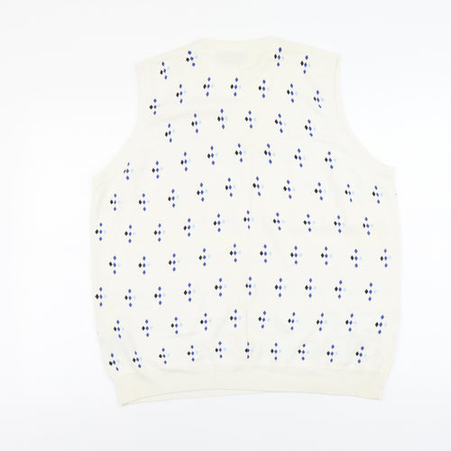 Glenmuir Mens Ivory V-Neck Geometric Cotton Vest Jumper Size XL Sleeveless