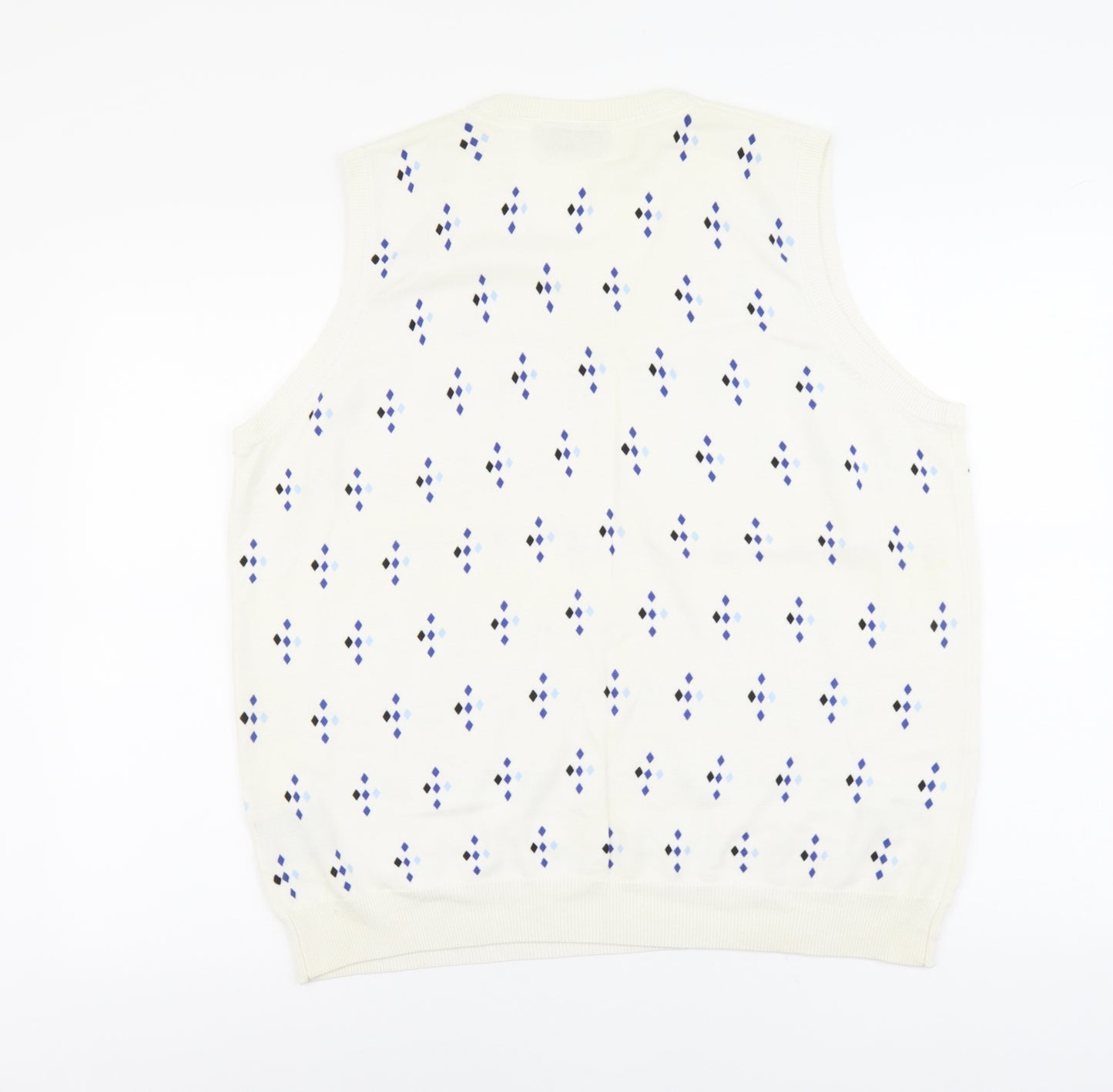 Glenmuir Mens Ivory V-Neck Geometric Cotton Vest Jumper Size XL Sleeveless