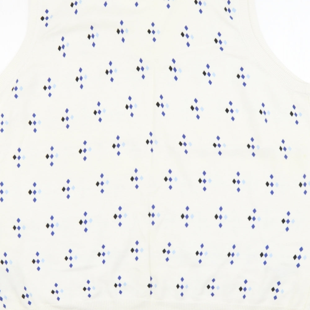 Glenmuir Mens Ivory V-Neck Geometric Cotton Vest Jumper Size XL Sleeveless