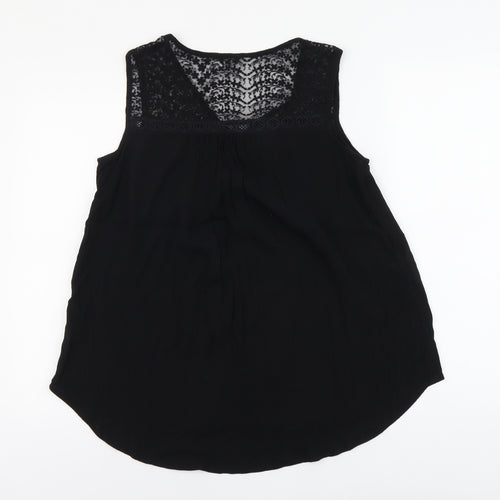 M&Co Womens Black Cotton Basic Tank Size 8 Scoop Neck - Lace Detail