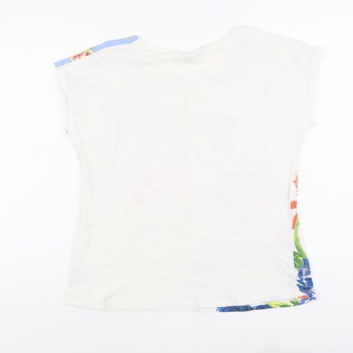 Bonmarché Womens White Floral Cotton Basic Blouse Size 12 Boat Neck