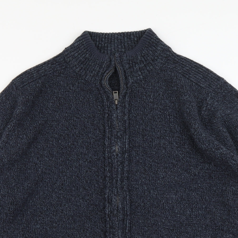 Marks and Spencer Mens Blue High Neck Acrylic Full Zip Jumper Size L Long Sleeve
