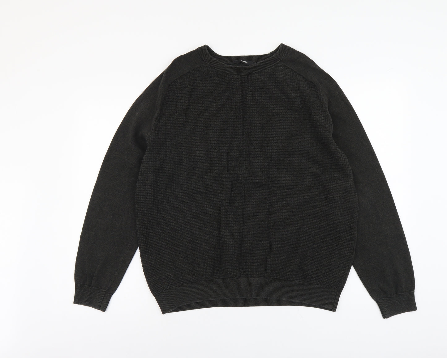 George Mens Green Round Neck Cotton Pullover Jumper Size XL Long Sleeve
