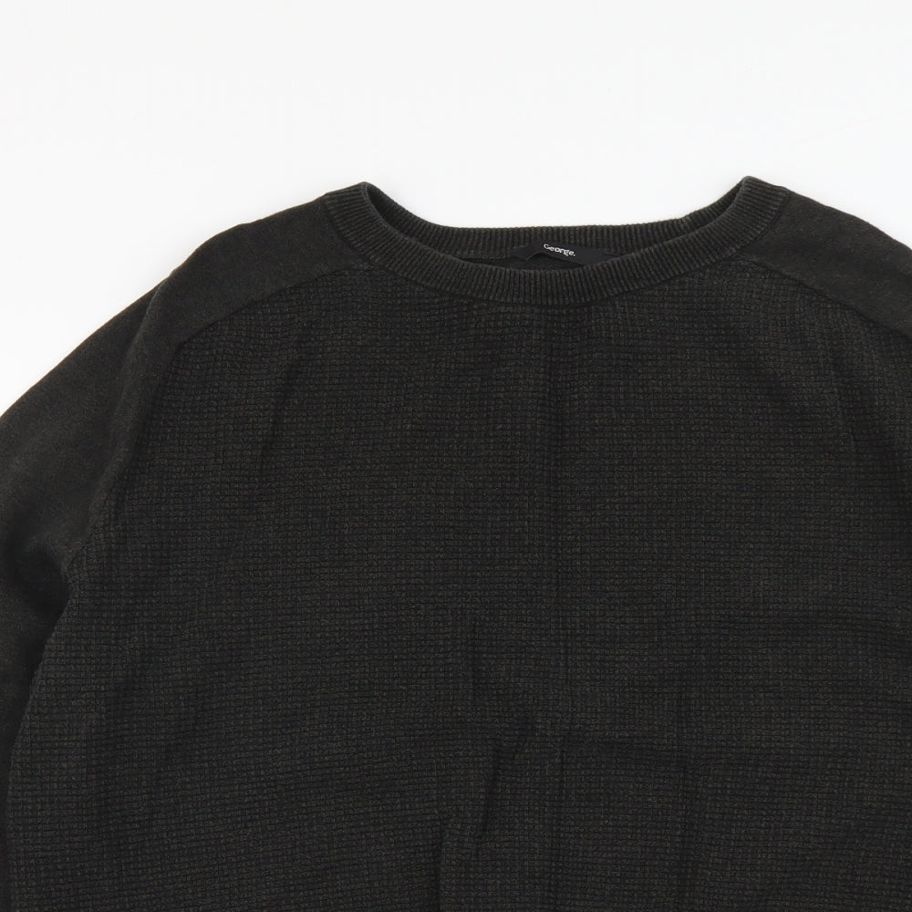 George Mens Green Round Neck Cotton Pullover Jumper Size XL Long Sleeve