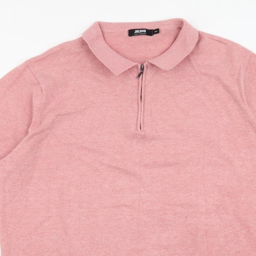 Jacamo Mens Pink Viscose Polo Size XL Collared Zip