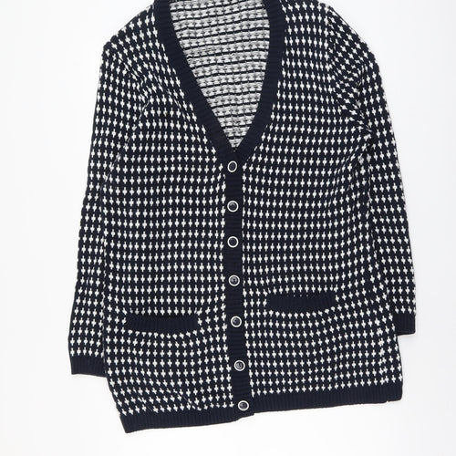 TU Womens Blue V-Neck Geometric Acrylic Cardigan Jumper Size 18