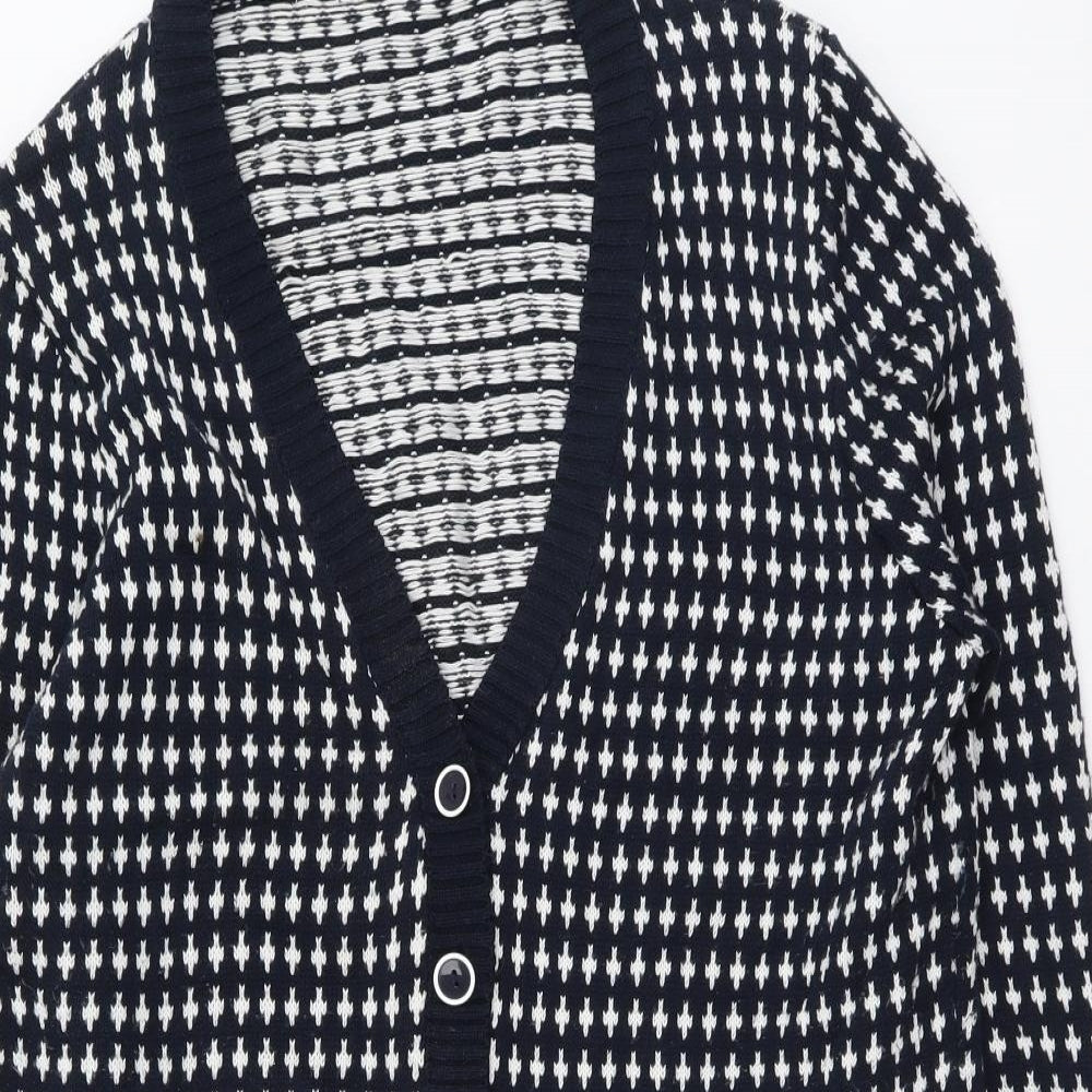 TU Womens Blue V-Neck Geometric Acrylic Cardigan Jumper Size 18