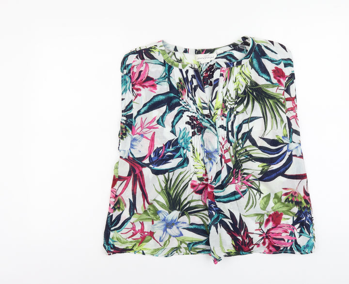 H&M Womens Multicoloured Floral Cotton Basic Blouse Size S V-Neck