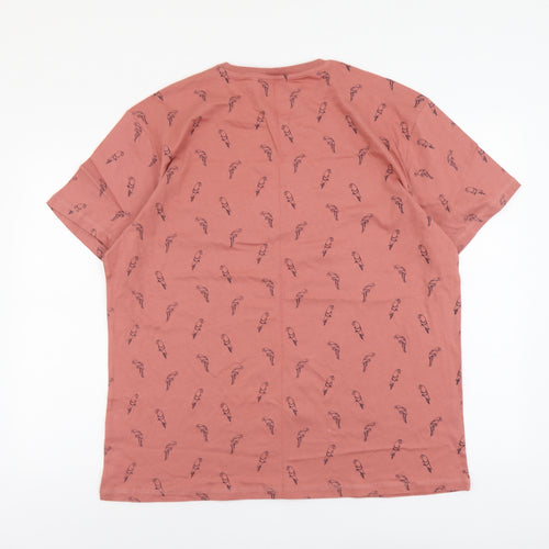 TU Mens Pink Geometric Cotton T-Shirt Size XL Round Neck - Bird Print