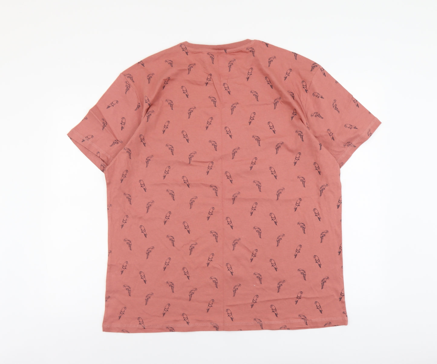 TU Mens Pink Geometric Cotton T-Shirt Size XL Round Neck - Bird Print