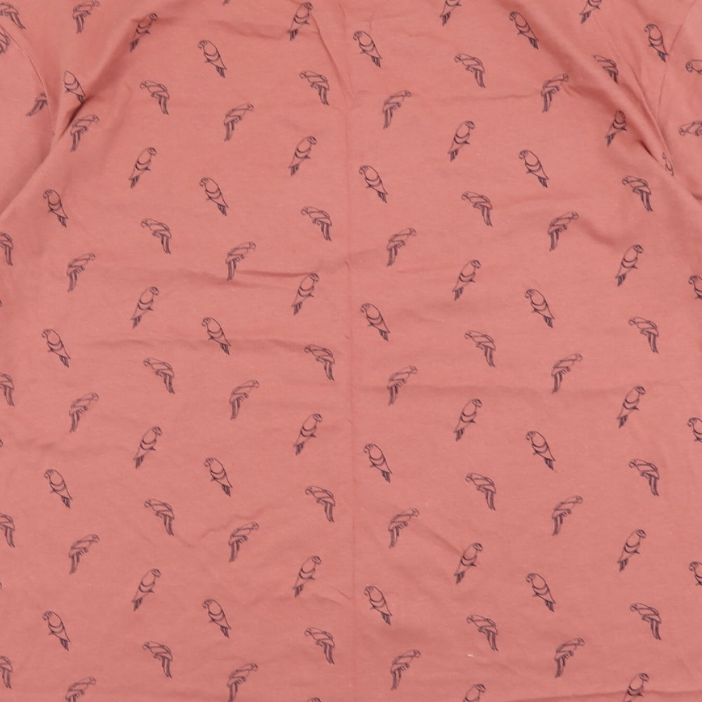 TU Mens Pink Geometric Cotton T-Shirt Size XL Round Neck - Bird Print