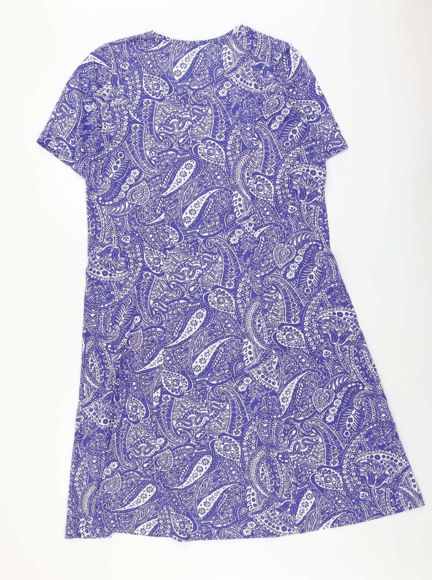 Damart Womens Blue Paisley Cotton T-Shirt Dress Size 14 Round Neck Pullover