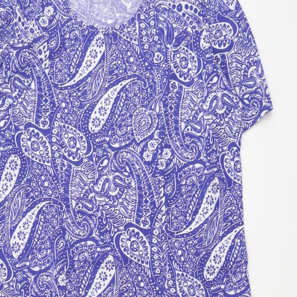Damart Womens Blue Paisley Cotton T-Shirt Dress Size 14 Round Neck Pullover