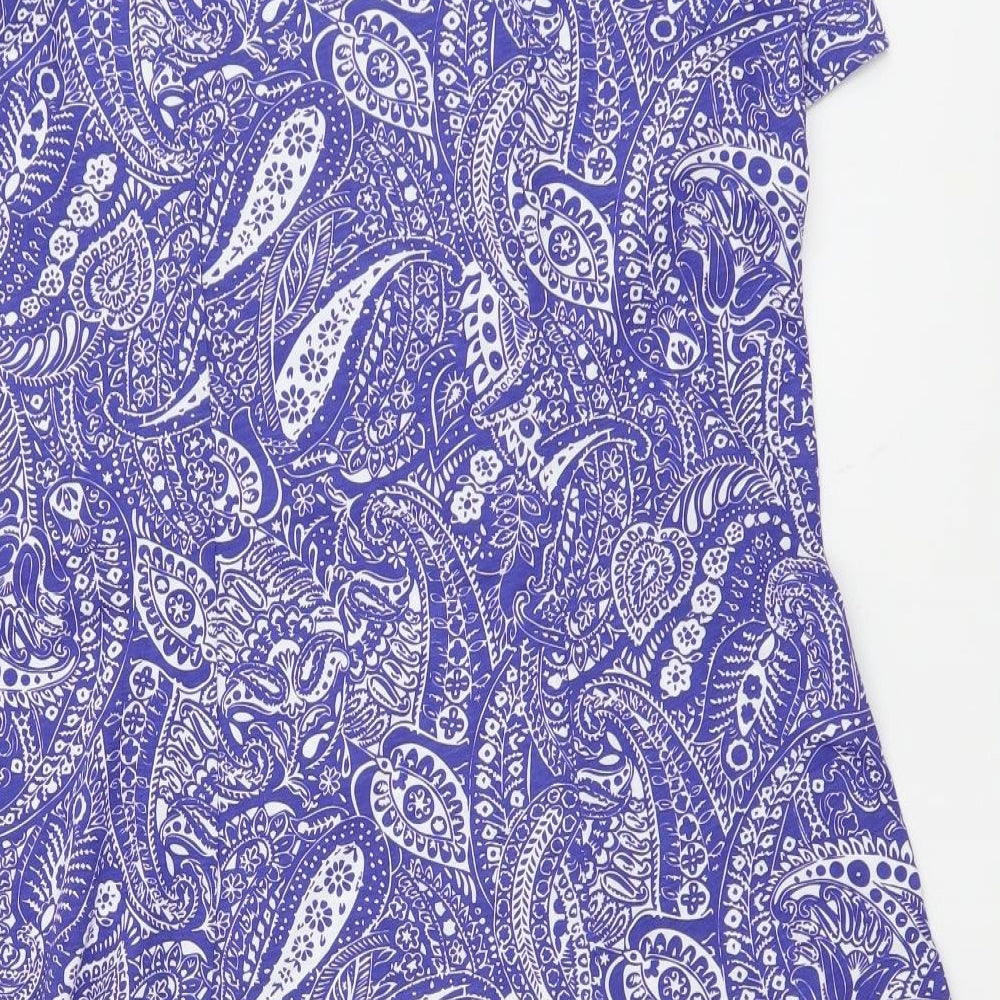 Damart Womens Blue Paisley Cotton T-Shirt Dress Size 14 Round Neck Pullover