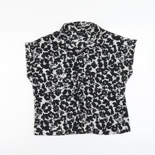 New Look Womens Black Floral Polyester Basic Button-Up Size 8 Collared