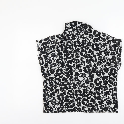 New Look Womens Black Floral Polyester Basic Button-Up Size 8 Collared