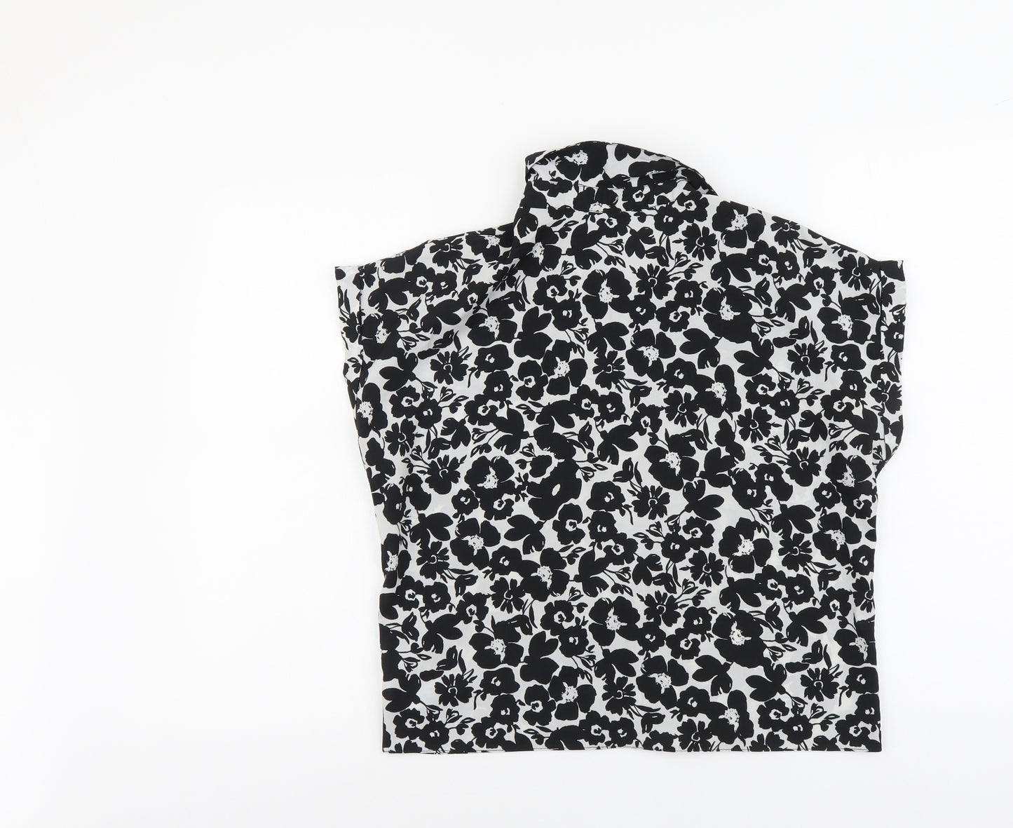 New Look Womens Black Floral Polyester Basic Button-Up Size 8 Collared