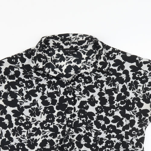 New Look Womens Black Floral Polyester Basic Button-Up Size 8 Collared