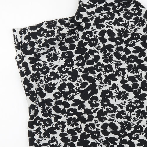 New Look Womens Black Floral Polyester Basic Button-Up Size 8 Collared