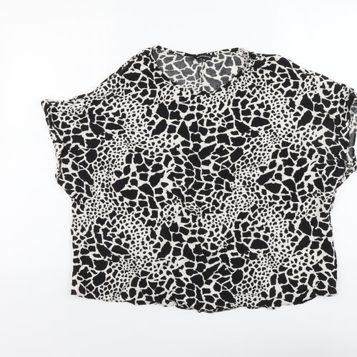 Peacocks Womens Black Geometric Viscose Basic Blouse Size 20 Round Neck