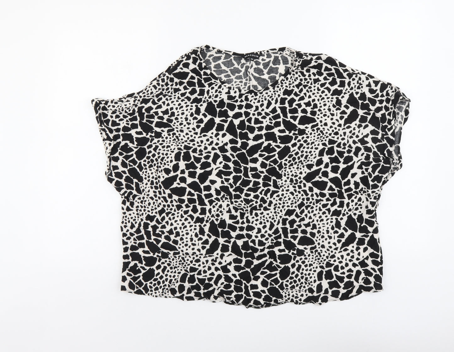 Peacocks Womens Black Geometric Viscose Basic Blouse Size 20 Round Neck