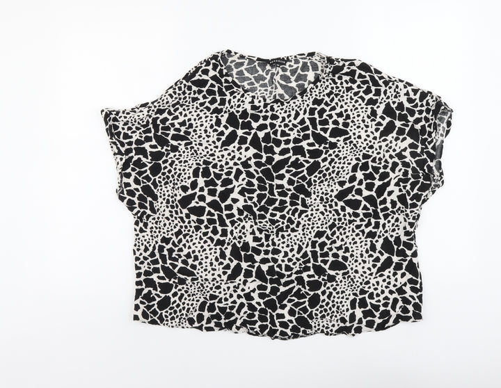 Peacocks Womens Black Geometric Viscose Basic Blouse Size 20 Round Neck