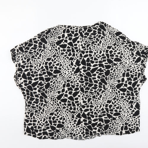 Peacocks Womens Black Geometric Viscose Basic Blouse Size 20 Round Neck
